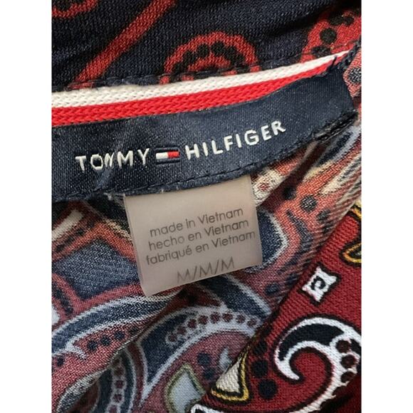 Tommy Hilfiger Shirt Women SZ M Blue Red Tile Medallion Twist V Neck Sleeveless - Picture 3 of 12